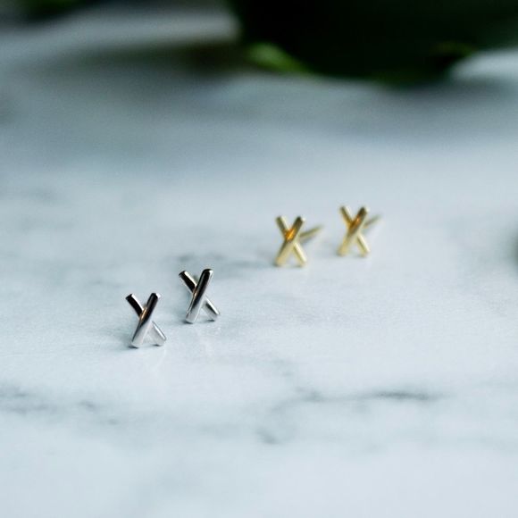925 silver studs gold plated minimalist - Picture 1 of 5